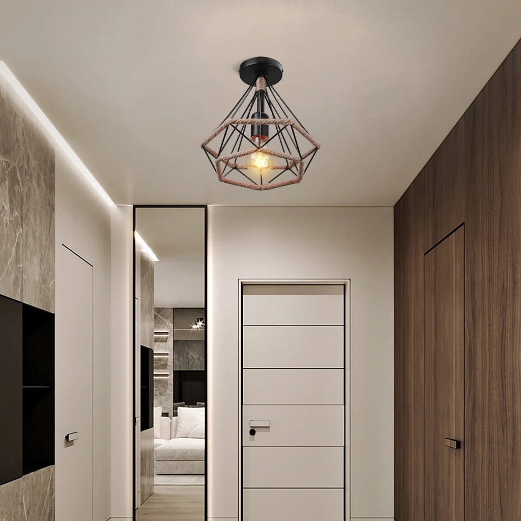 Rattan Ceiling Chandelier Rustic Retro Flush Mount Light Fixtures