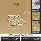 Gold Gloss LED Crystal Ring Chandelier for Modern Luxury Living Room