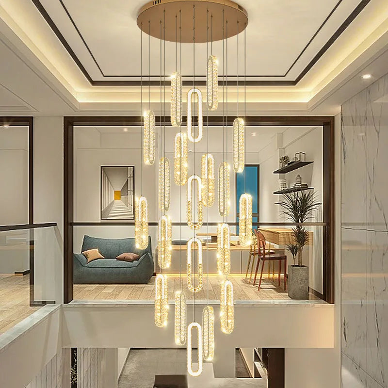 Luxury Crystal LED Chandelier for Staircase and Living Room
