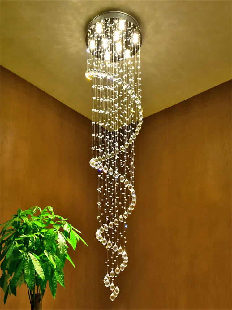 Large LED Crystal Spiral Chandelier for Modern Living Room, Staircase, Bedroom, Hotel