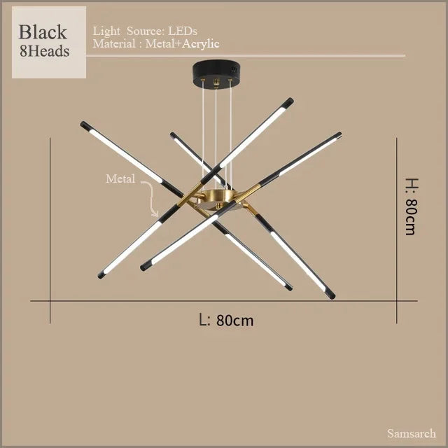 Modern LED Linear Chandelier: Creative Design Ceiling Lamp with Remote for Home Decor