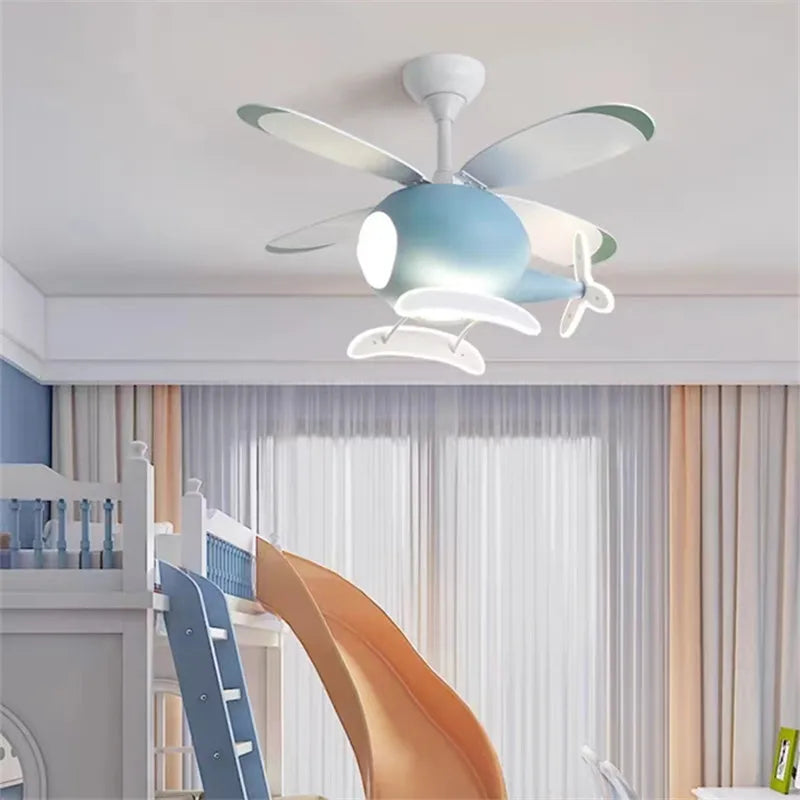 Helicopter Ceiling Fan Chandeliers: Nordic Creative Kids Room Decor Lamp
