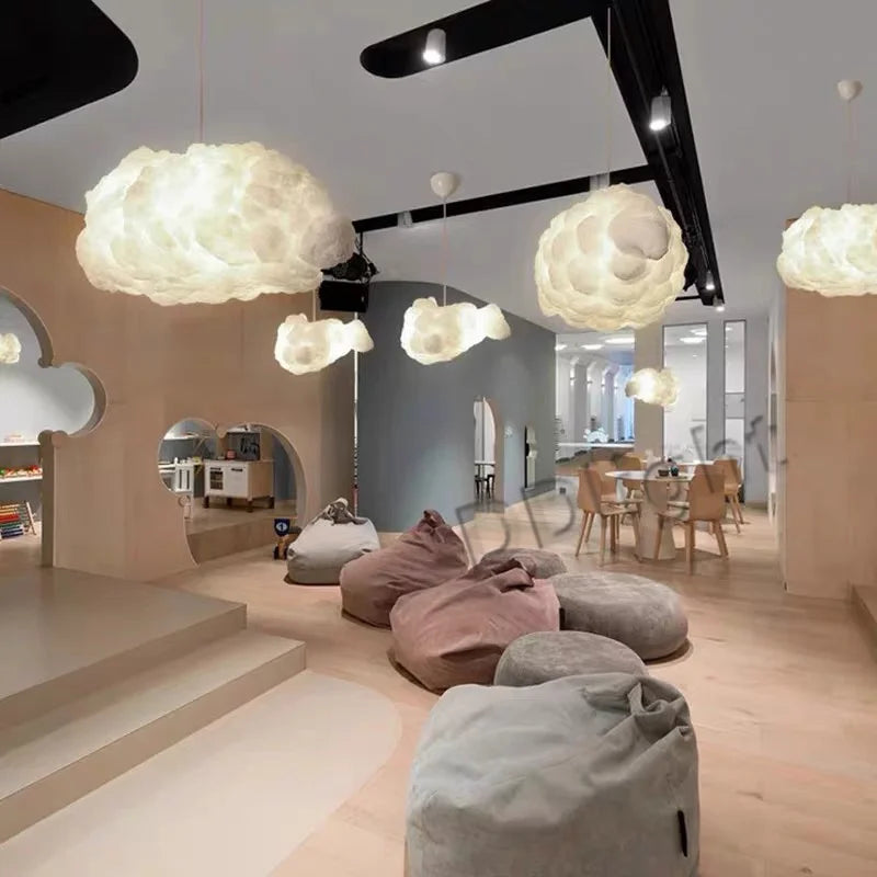 Cloud Chandelier: Cotton Lampshade Hanging Light for Bedroom & Living Room