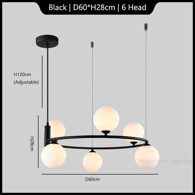 White Glass Ball Chandelier Modern Nordic Ceiling Lamp LED Minimalist Pendant Light