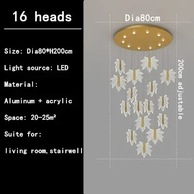 Luxury Maple Leaf Staircase Pendant by - Duplex Villa Chandelier