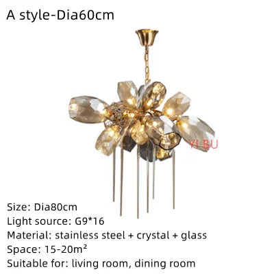 Stainless Steel Crystal Pendant Light Living Room Bedroom Stairs