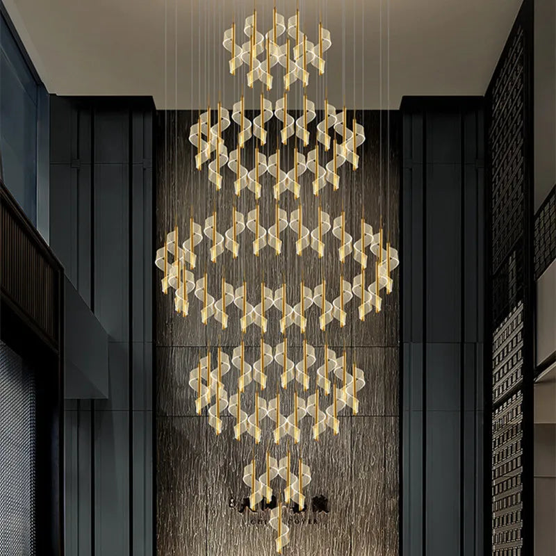 Modern Gold Spiral Stairs Acrylic Chandelier LED Pendant Lighting Spiral Stairs Hanging Luminarias