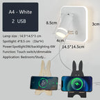 LED Wall Sconce Lamp Touch Switch USB Bedside Reading Light Tri-color Diammable