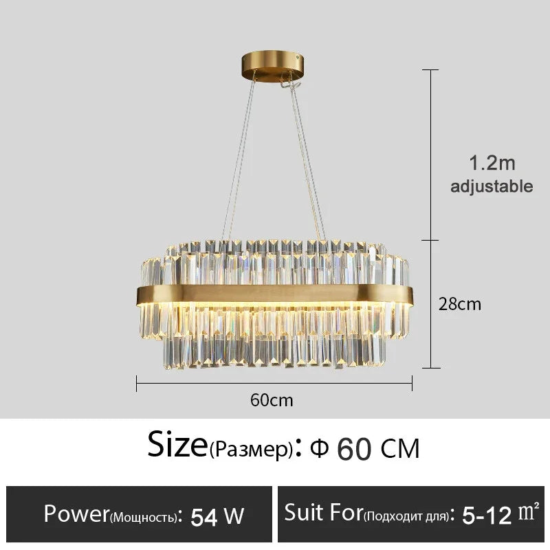 Luxury Crystal Golden Gloss LED Ceiling Chandelier for Dining & Living Room