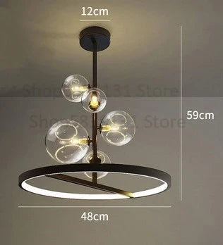 Glass Ball LED Chandelier: Modern Long Pendant Lighting for Living Room and Shop