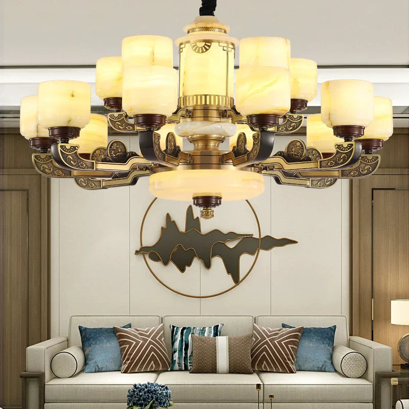 All Copper Jade Chandelier | Chinese Style Living Room Dining Room Lighting