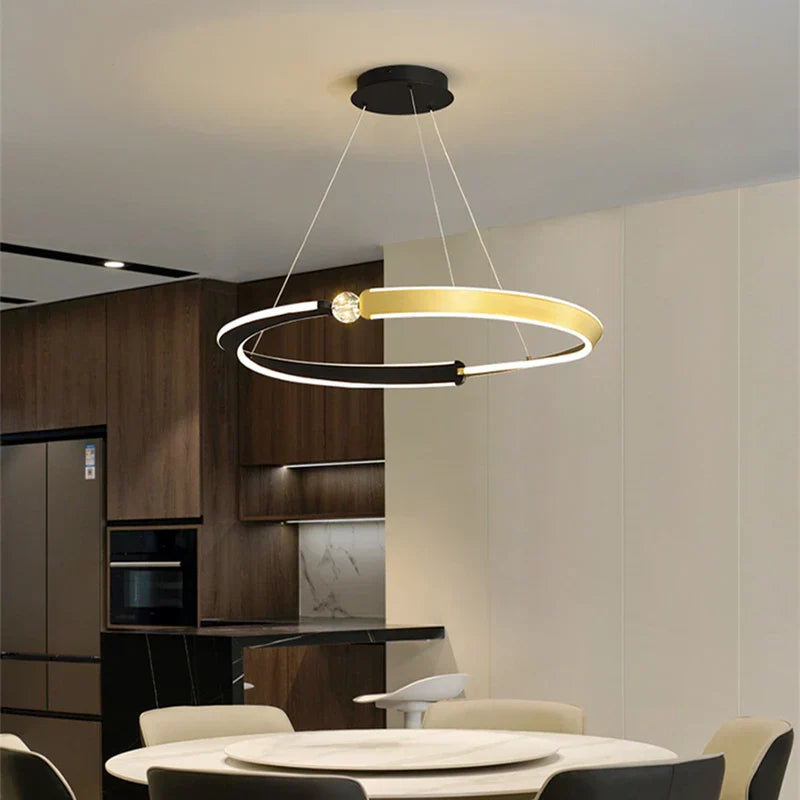 Black Gold LED Ceiling Chandelier Crystal Decorative Pendant Lamp for Dining Room Bedroom
