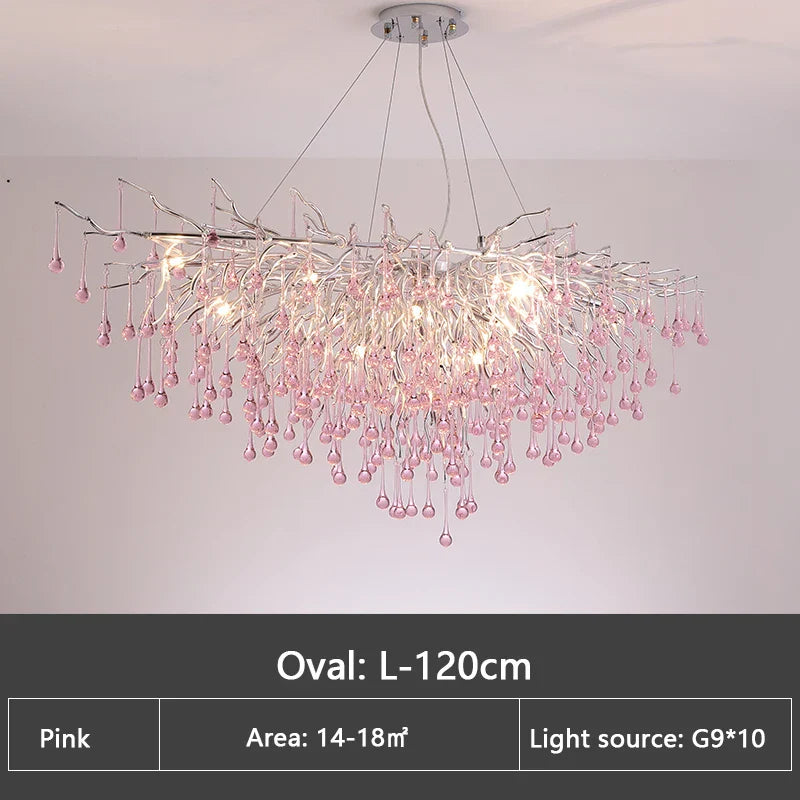 Kids' Pink Crystal Chandelier: Colorful Chrome Ceiling Light for Girls' Bedroom