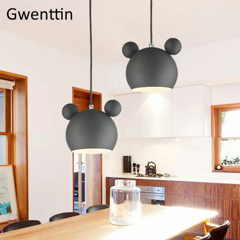 Cartoon Mouse Pendant Light: Nordic Iron Hanging Lamp for Children's Room, LED Lighting Fixtures