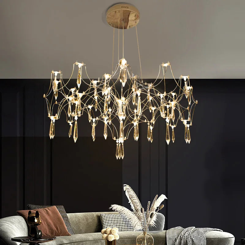 Starry Crystal Chandelier: Modern Luxury LED Firefly Ceiling Chandelier for Villa Living Room