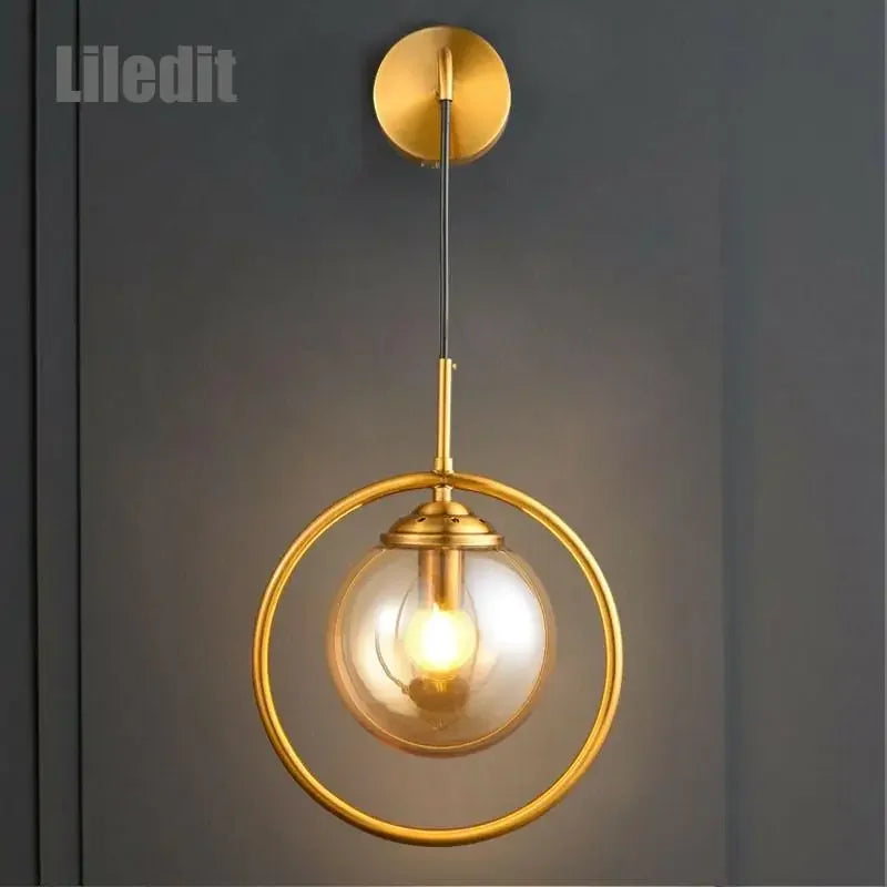 Golden Glass Ball Wall Sconce Light Fixture for Modern Living Room Decor