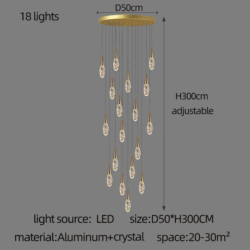 Crystal Penthouse Chandelier: Luxury Staircase Pendant Light for Modern Living Room & Loft