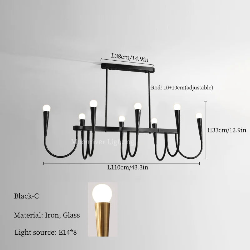 Black Pendant Chandelier: Luxury French Style Candle Hanging Light for Kitchen Island