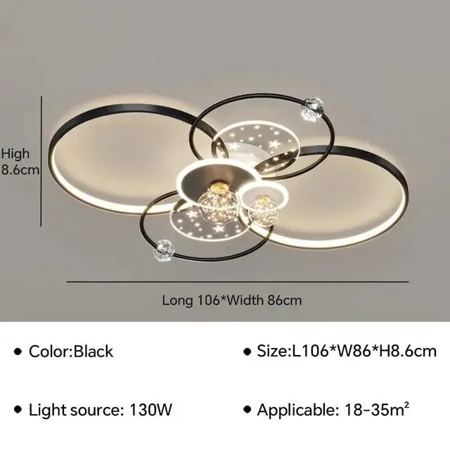 Modern Black Gold LED Ceiling Light with Remote Control for Stylish Living Room
