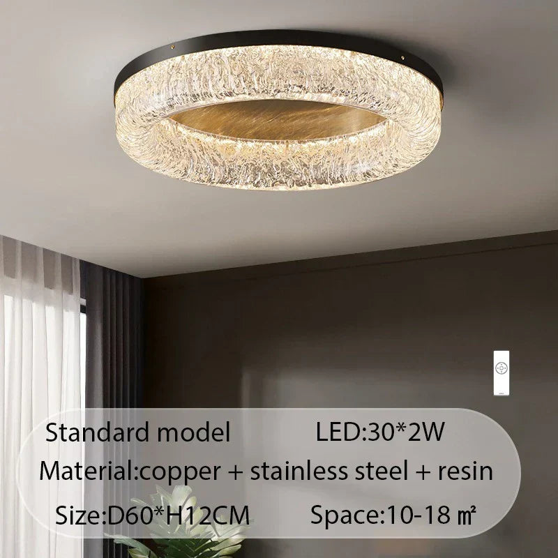 Nordic Copper Round Brass LED Ceiling Light for Living Room, Kitchen, Bedroom - Surface Mount