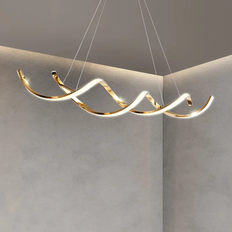 Modern Wave LED Chandelier for Luxury Dining Room and Cafe Lighting