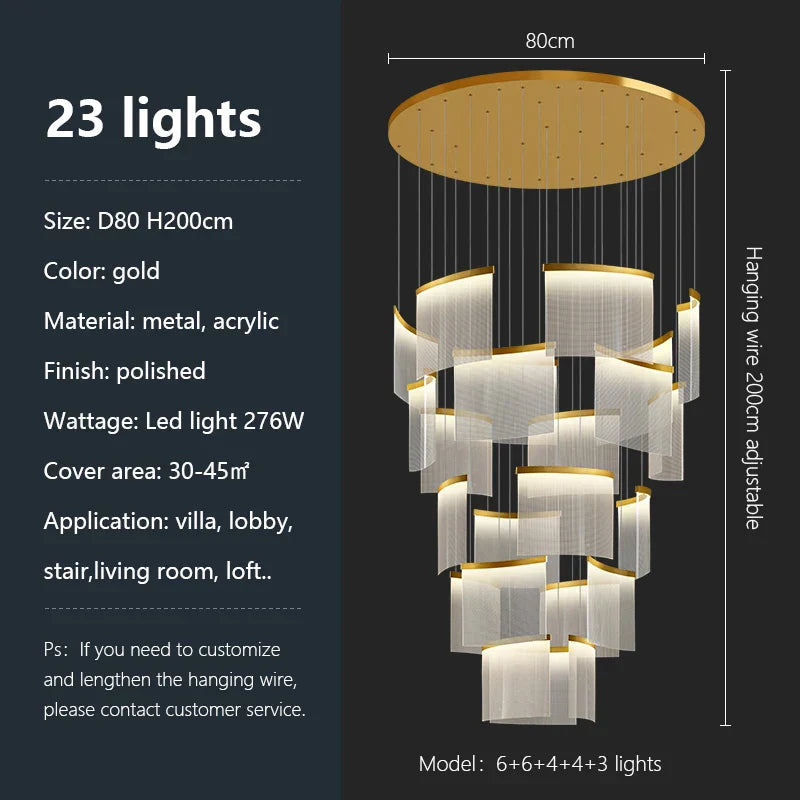 Acrylic LED Chandelier: Modern Light Luxury Dimmable Pendant for Living Room-Elegant Lighting Fixtures
