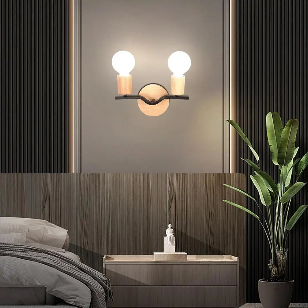 Loft Iron Wood Wall Sconce Vintage Indoor Lighting Fixture