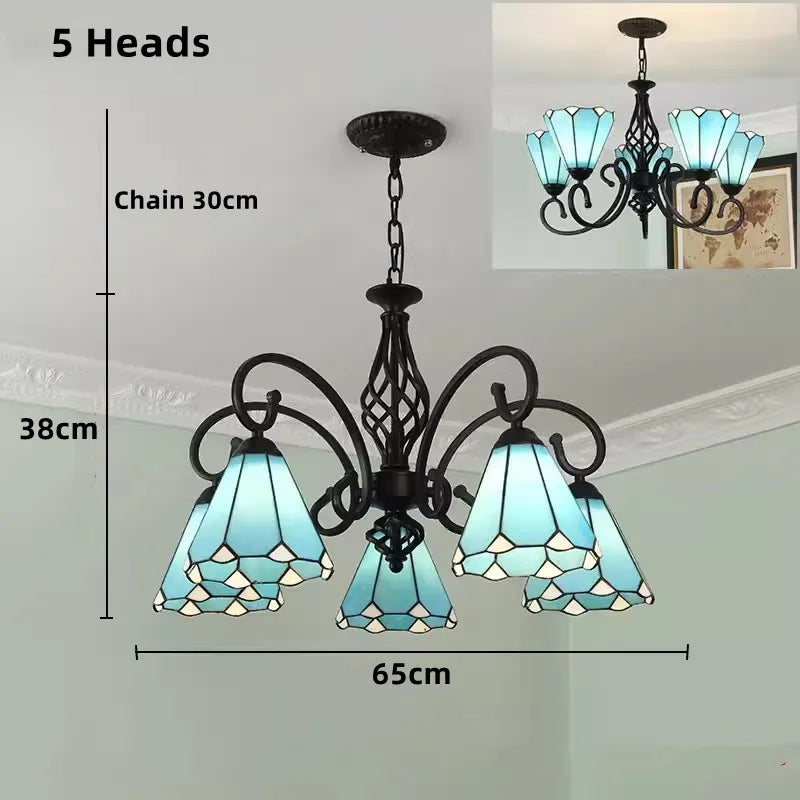 Tiffany Chandeliers: Stained Glass Mediterranean Style Hanging Lamp for Home Lighting