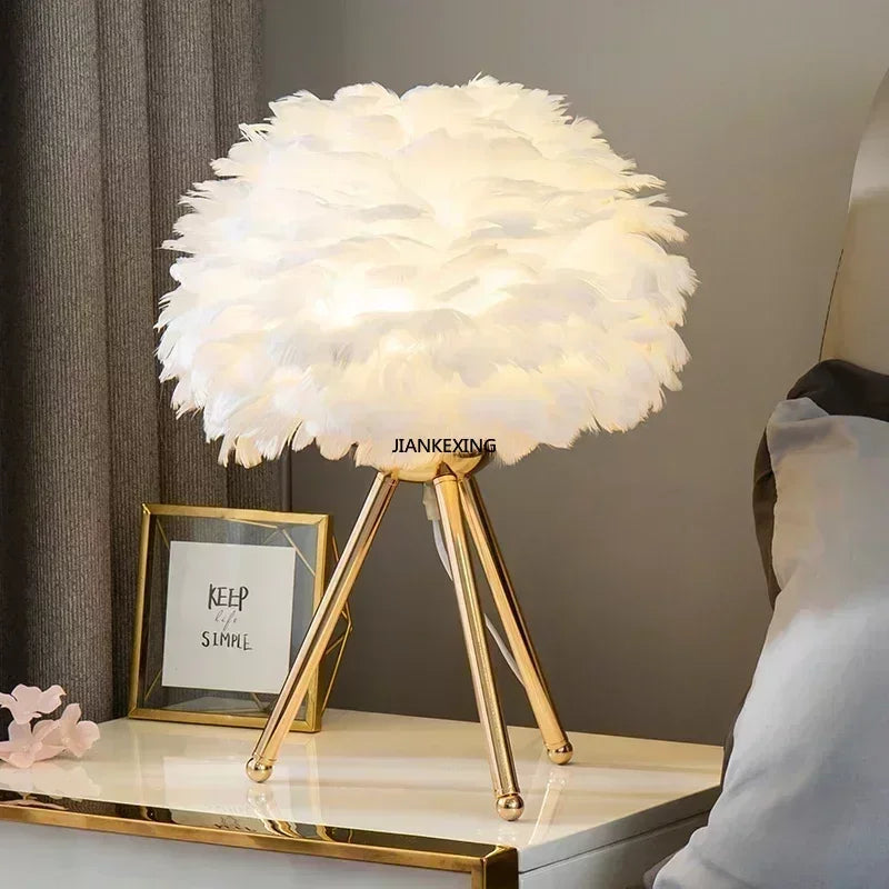Feather Table Lamp: Romantic Goose Decor for Bedroom, Living Room, Coffee Shop & Wedding