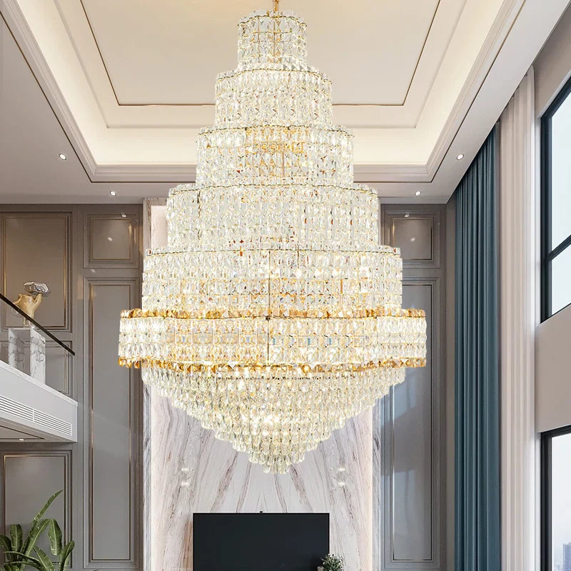 Rotating Crystal Chandelier for Duplex Villa Luxury Décor