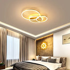 Modern Golden White Ring Chandelier for Living Room, Dimmable LED Ceiling Light
