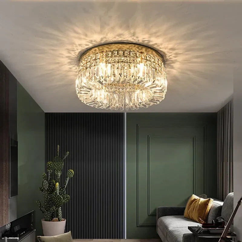 Crystal Gold LED Ring Ceiling Light - Modern Luxury Home Lighting