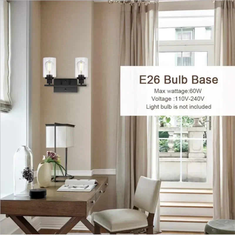 Vintage Industrial Wall Sconce Light with Clear Glass Shade for Living Room & Kitchen