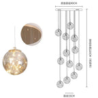 Gold LED Glass Chandelier: Minimalist Round Ball Staircase Lighting Fixtures