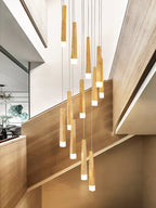 Wooden Chandelier: Modern LED Staircase Hanging Light