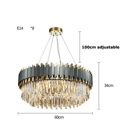 Luxury Crystal Chandelier: Black Golden LED Stainless Steel Pendant
