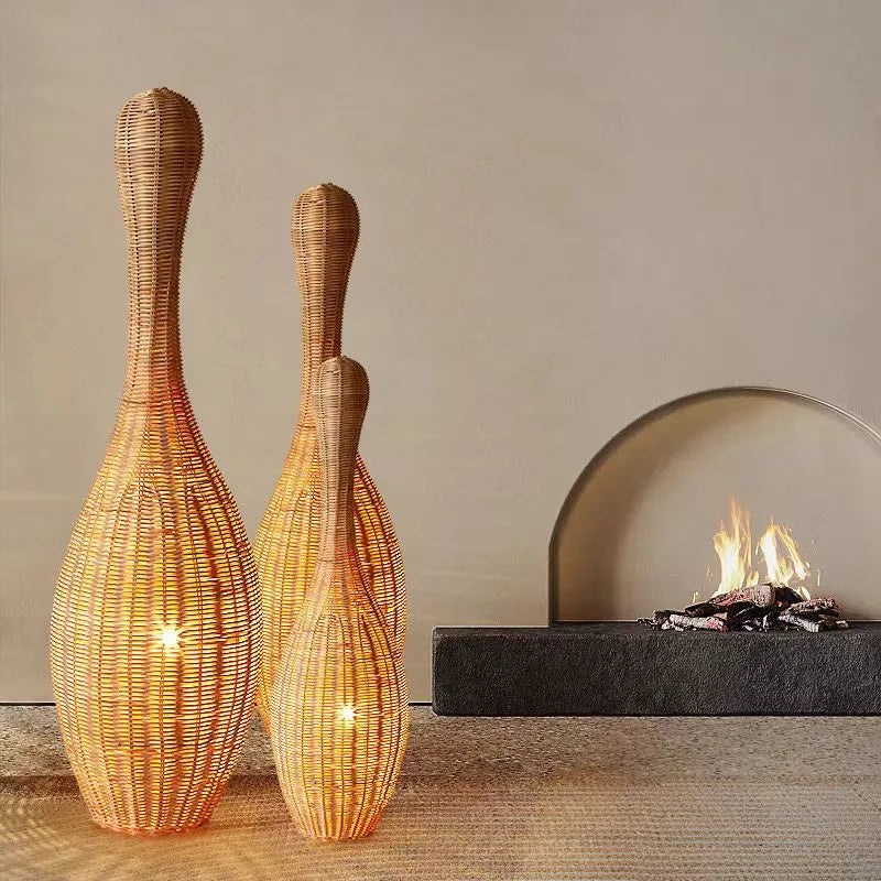 Bamboo Floor Lamp: Unique Rattan Light for Living Room, Bedroom, Teahouse Decor