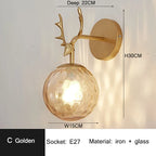 Retro Antlers Glass Ball Wall Lamp for Indoor LED Decor Lighting