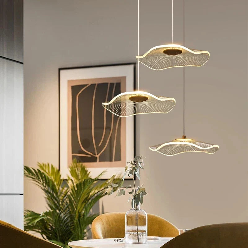 Modern LED Lotus Chandelier for Staircase Dining Room Luxury Gold Hanging Lamp