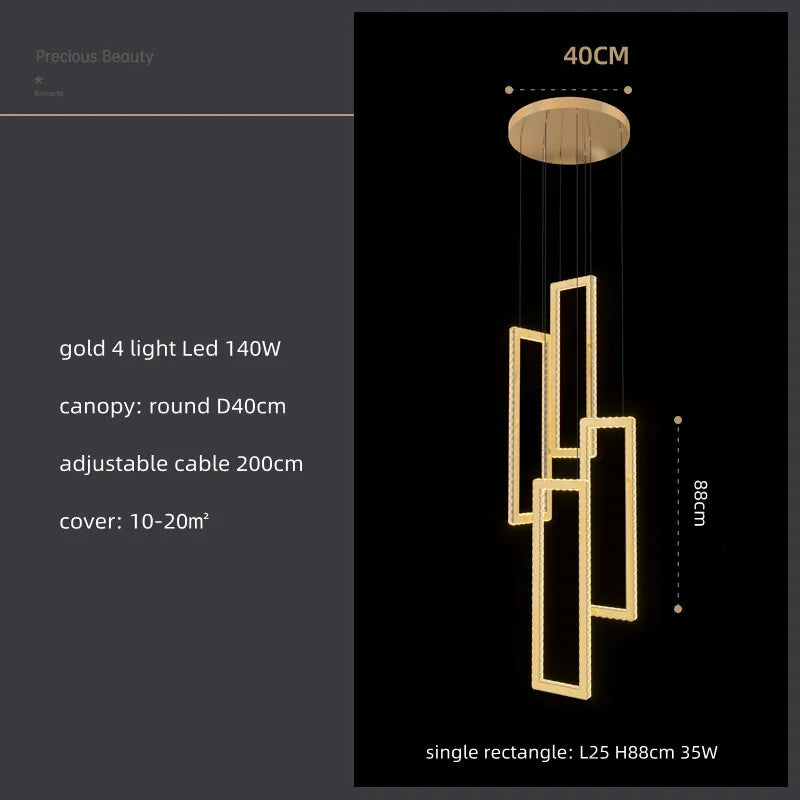 Crystal LED Pendant Light Luxury Stairs Lustre Modern Lighting Fixture