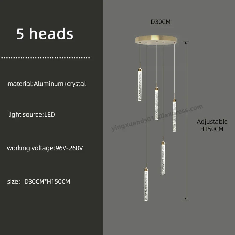 Golden LED Crystal Chandelier for Living Room Staircase
