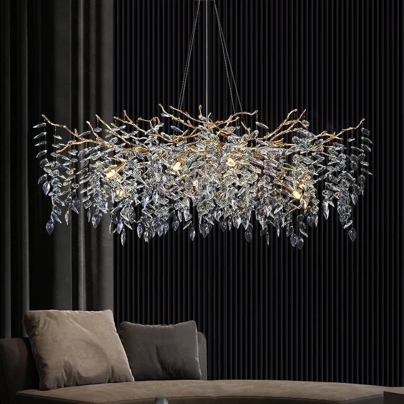 Crystal Pendant Chandelier Luxury LED Lighting Branch Design for Living and Dining Rooms