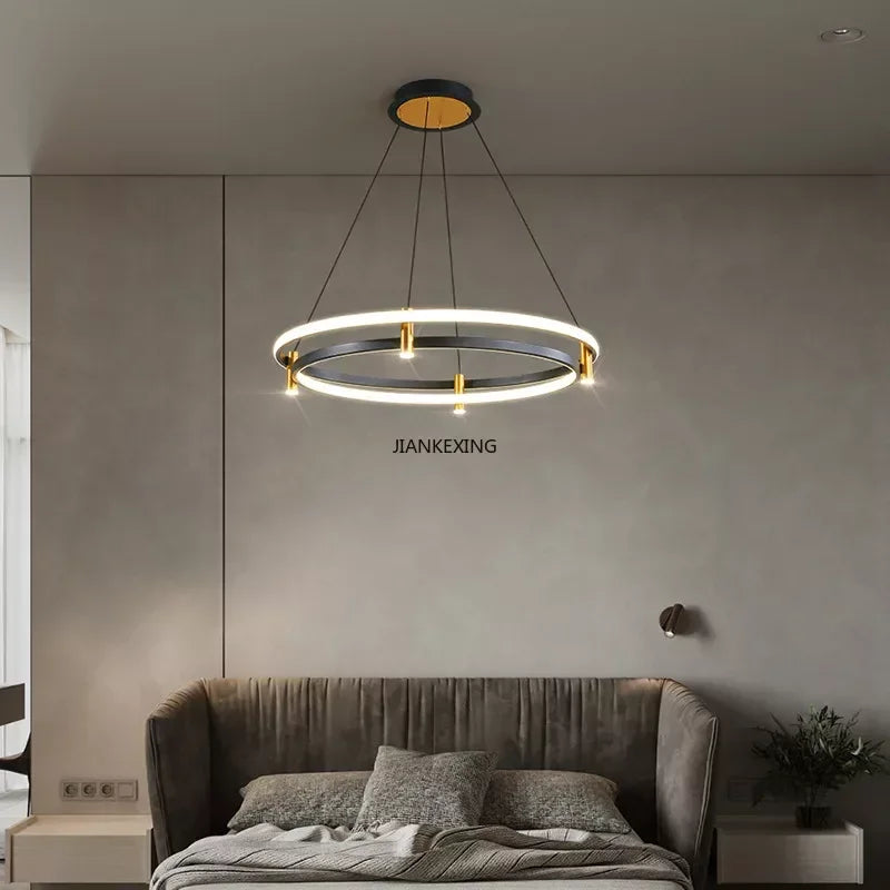 Black Ring LED Pendant Chandelier for Table Dining Living Kitchen Island Lighting