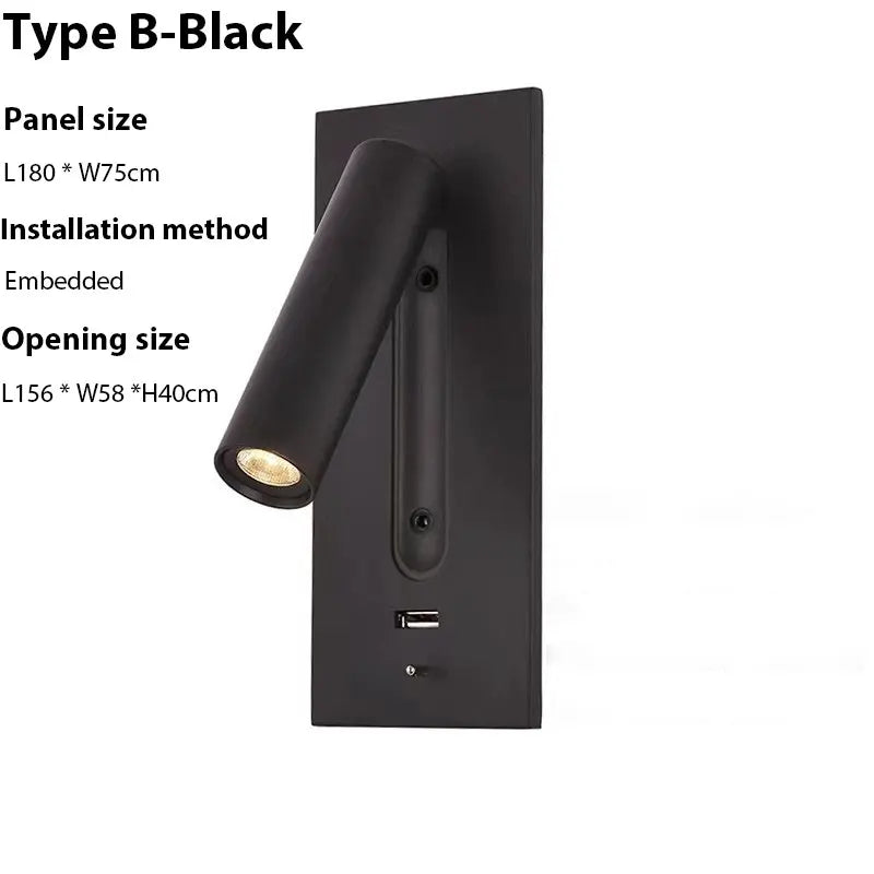 LED Wall Sconce Adjustable Reading Light for Hotel Bedroom, USB Charging