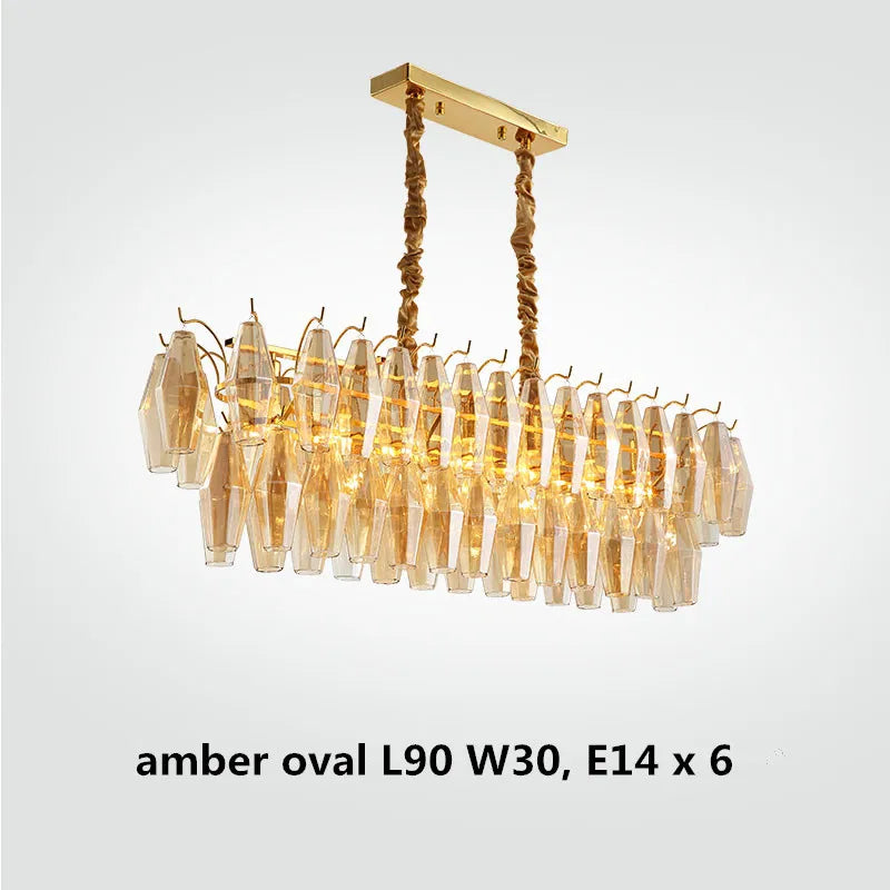 Modern Luxury Metal Amber Glass Pendant Lights Gray Chain Lighting Fixture