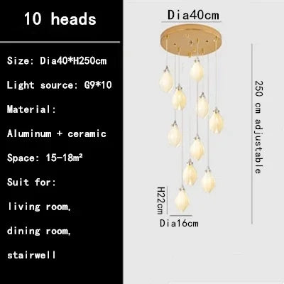 Magnolia Ceramic LED Chandelier for Duplex Living Room and Dining Room