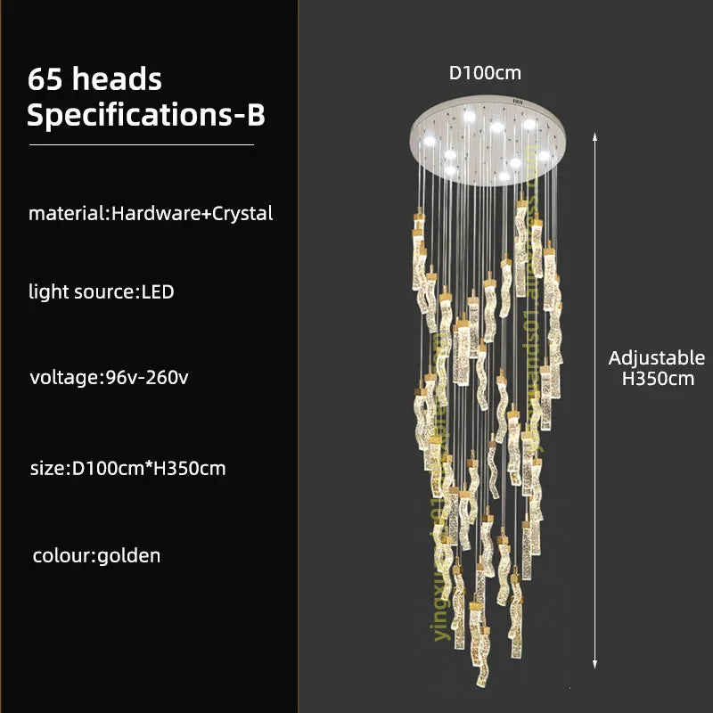 Modern LED Crystal Chandelier for High Ceilings