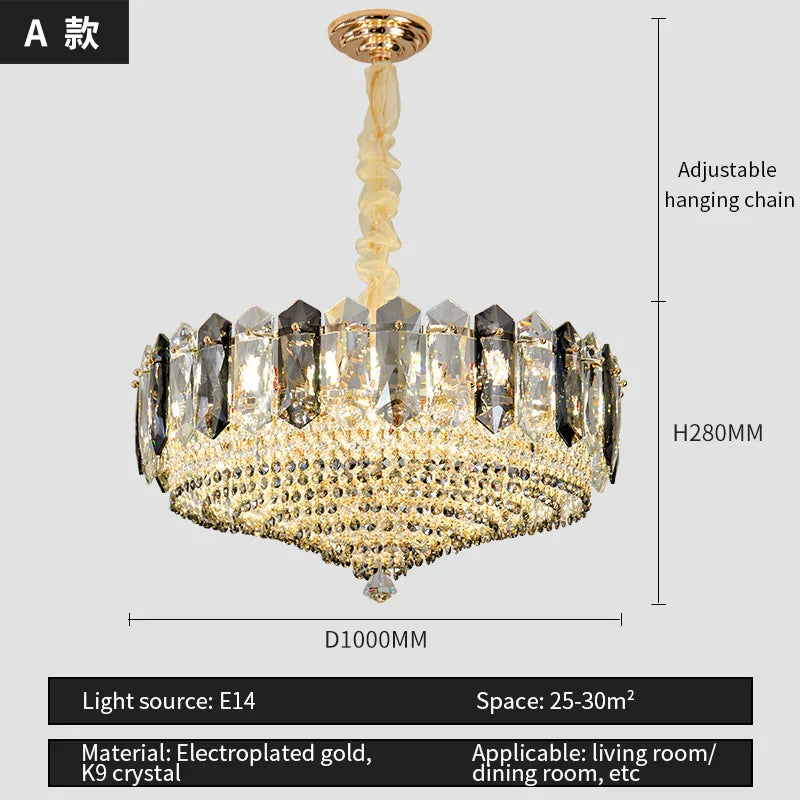 Crystal Duplex Villa Chandelier Hall Light - Luxe Living Room Middle Floor Lamp