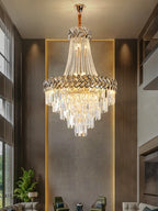 Crystal Chandelier: Modern European Duplex Villa Living Room Luxury Hollow Stair Light