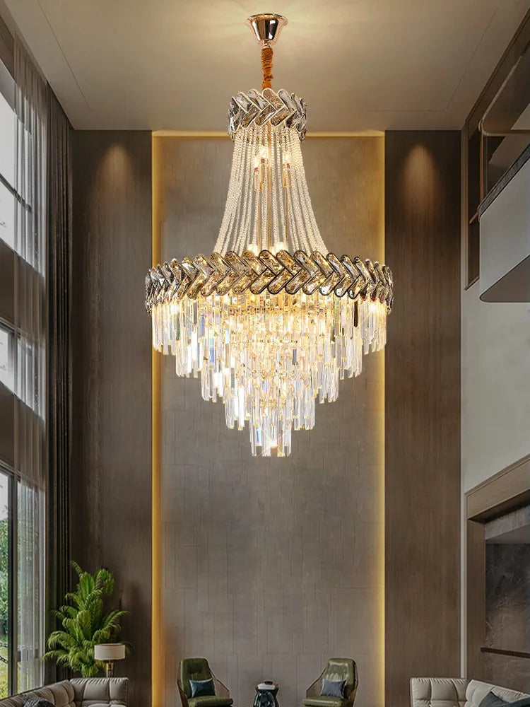 Crystal Chandelier: Modern European Duplex Villa Living Room Luxury Hollow Stair Light